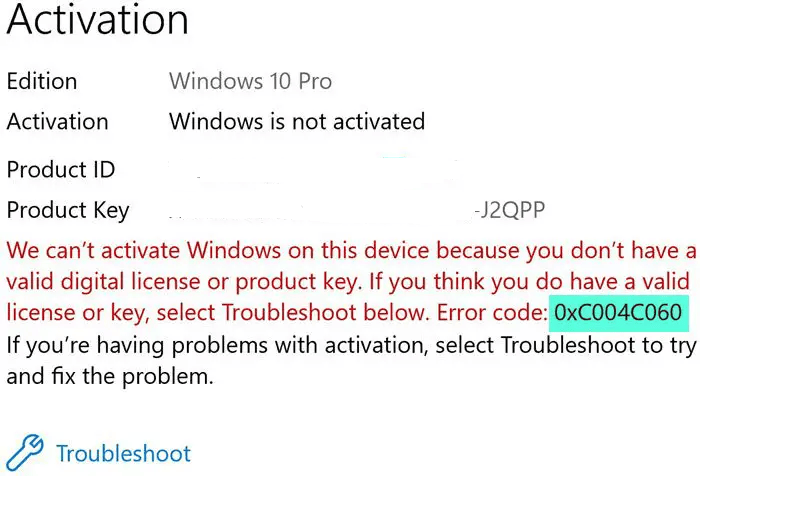 Como solucionar el error 0xC004C060 en Windows